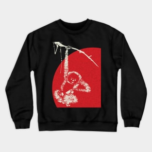 Tachibana Morikuni Ancient Japanese Monkey Hanging From A Branch with Red Distressed Sun Crewneck Sweatshirt